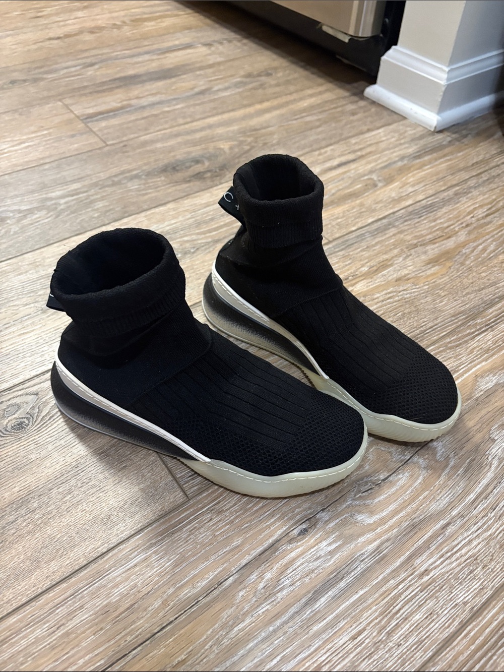 Stella McCartney Black Knit Sock Sneakers with Cream Soles